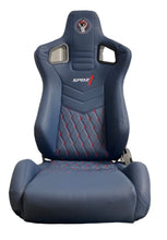 Load image into Gallery viewer, SPDZ1 Ballistic Racing Seats Deep Blue Leather with Red Cross Stitch Reclinable