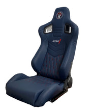 Load image into Gallery viewer, SPDZ1 Ballistic Racing Seats Deep Blue Leather with Red Cross Stitch Reclinable