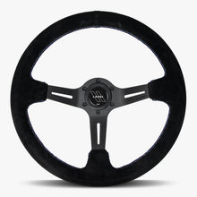 Load image into Gallery viewer, The Le Mans | Black Alcantara Suede | Black Spoke | Bavarian Stitch