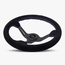 Load image into Gallery viewer, The Le Mans | Black Alcantara Suede | Black Spoke | Bavarian Stitch