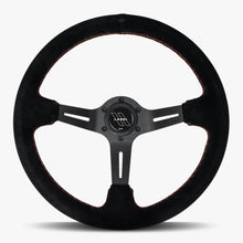 Load image into Gallery viewer, The Le Mans | Black Alcantara Suede | Black Spoke | Euro Stitch