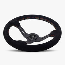 Load image into Gallery viewer, The Le Mans | Black Alcantara Suede | Black Spoke | Euro Stitch
