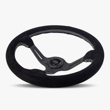 Load image into Gallery viewer, The Le Mans | Black Alcantara Suede | Black Spoke | White Stitch