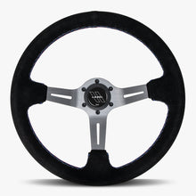 Load image into Gallery viewer, The Le Mans | Black Alcantara Suede | Graphite Spoke | Bavarian Stitch