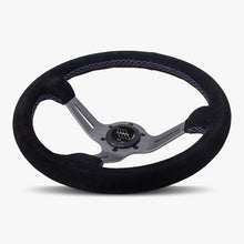 Load image into Gallery viewer, The Le Mans | Black Alcantara Suede | Graphite Spoke | Bavarian Stitch
