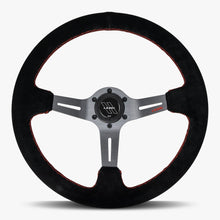 Load image into Gallery viewer, The Le Mans | Black Alcantara Suede | Graphite Spoke | Red Stitch