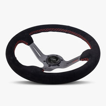 Load image into Gallery viewer, The Le Mans | Black Alcantara Suede | Graphite Spoke | Red Stitch