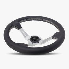 Load image into Gallery viewer, The Le Mans | Black Leather | Silver Spoke | White Stitch