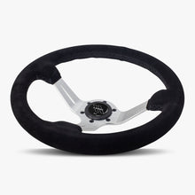 Load image into Gallery viewer, The Le Mans | Black Alcantara Suede | Silver Spoke | Black Stitch