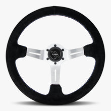Load image into Gallery viewer, The Le Mans | Black Alcantara Suede | Silver Spoke | Bavarian Stitch