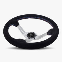 Load image into Gallery viewer, The Le Mans | Black Alcantara Suede | Silver Spoke | Bavarian Stitch