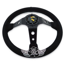 Load image into Gallery viewer, Custom Rose Universal 350mm 3" Deep Dish 6-Bolt Steering Wheel Black Suede Alcantara