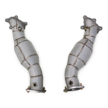 Load image into Gallery viewer, High‑Flow Catted Stainless Steel Downpipe with Heat Shield for Nissan GT‑R R35 3.8TT