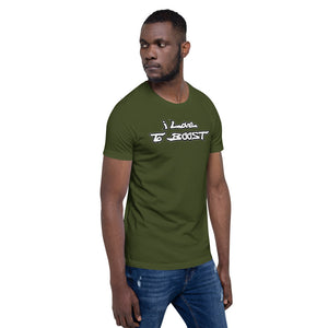 i Love To BOOST (stacked white lettering) Short-Sleeve Unisex T-Shirt